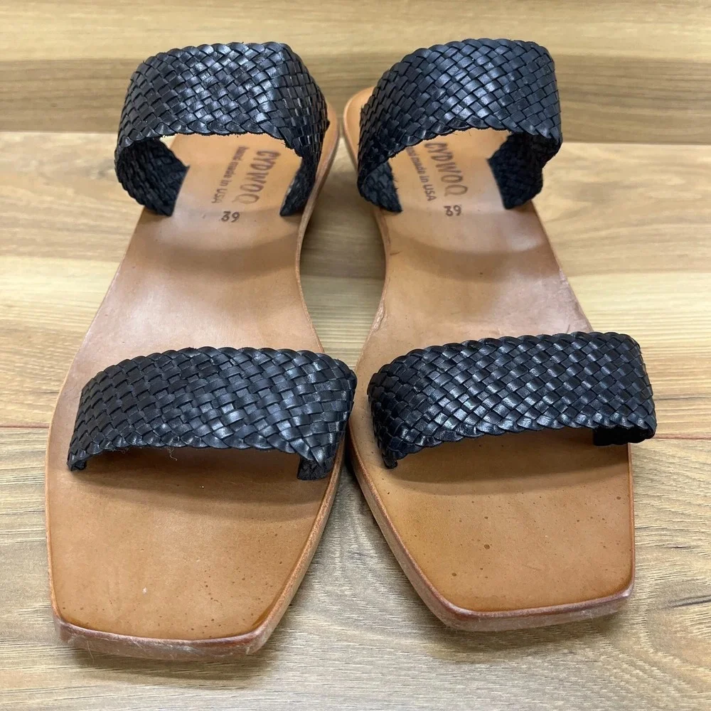 CYDWOQ‎ Womens Sandals Size 9 Black Woven Leather Low Heel Slide USA Made